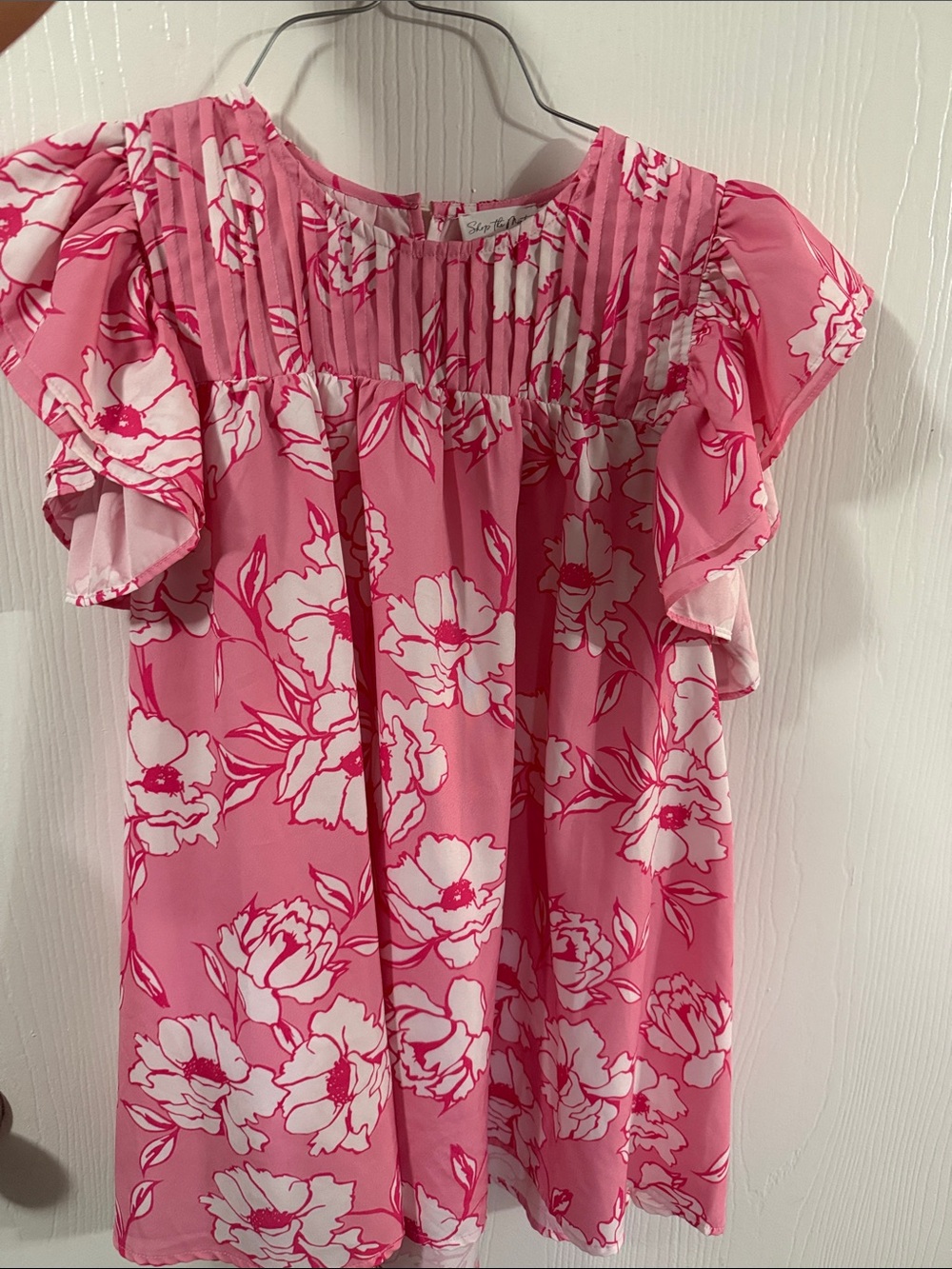 Women’s Pink Floral Pleated Yoke Blouse